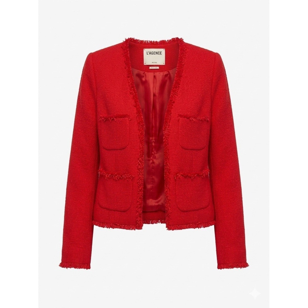 L'AGENCE Cardigan Womens Red Sz 2 Textured Frayed Jenni Waffle-Knit Cotton Italy